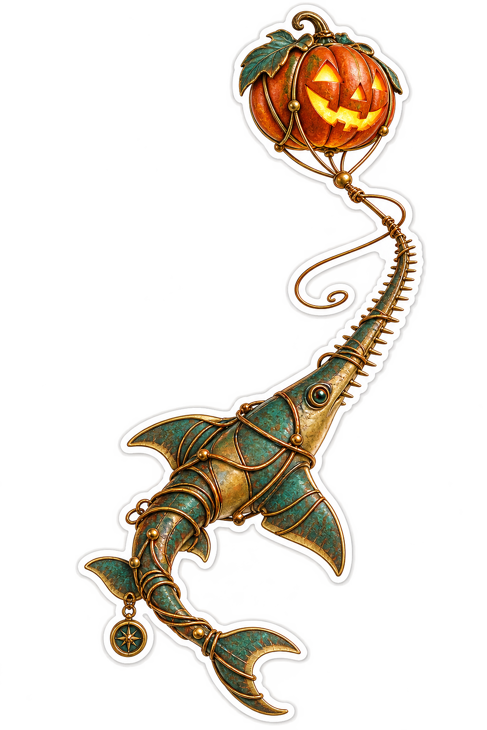 Wire Wrapped Brass Sawfish Pumpkin Kite Navigator Vinyl Sticker Decal