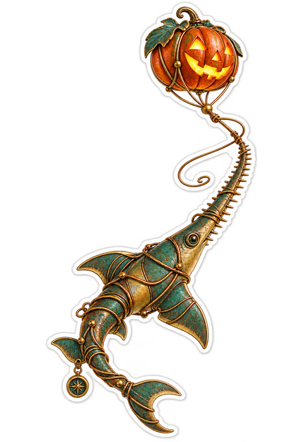 Wire Wrapped Brass Sawfish Pumpkin Kite Navigator Vinyl Sticker Decal
