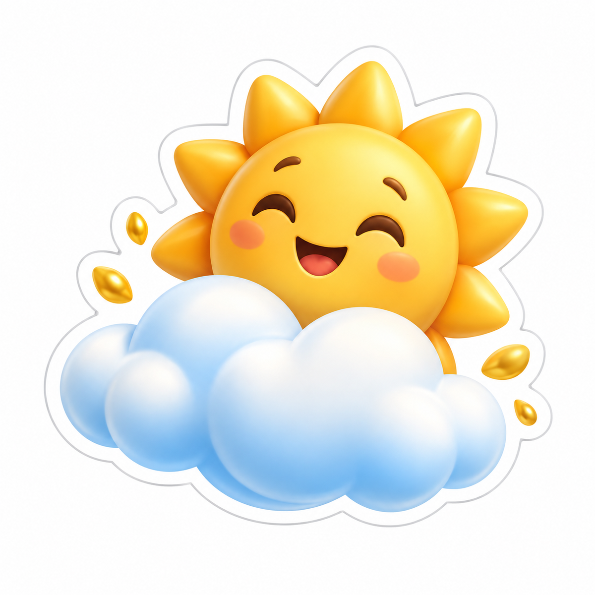 Smiling Golden Sun Above Blue White Cloud Vinyl Sticker Decal