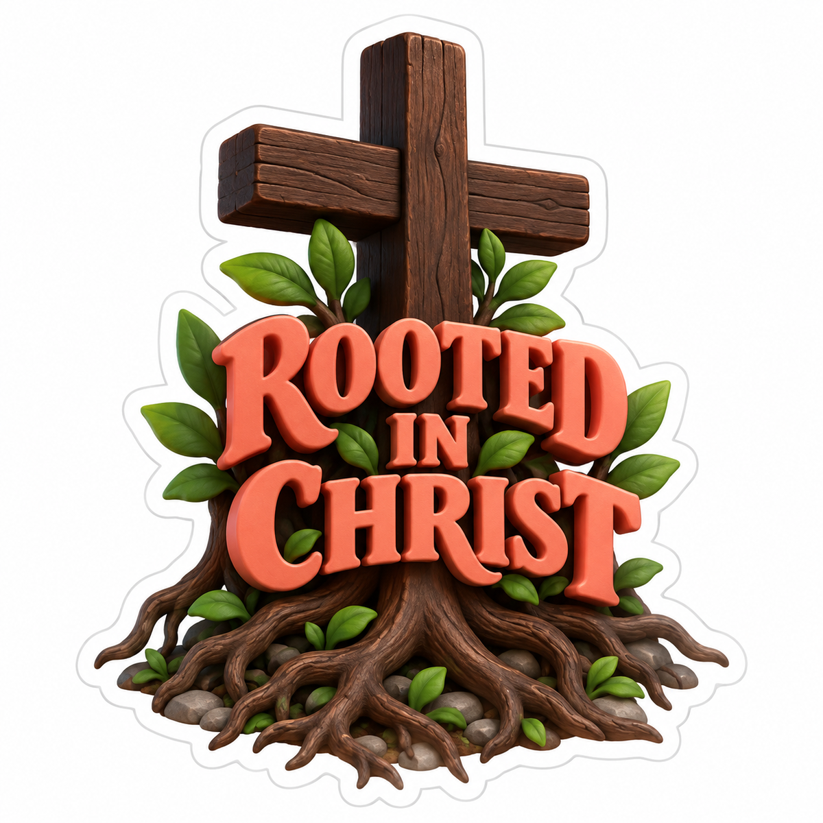 Rooted In Christ Coral Sage Vinyl Sticker Decal