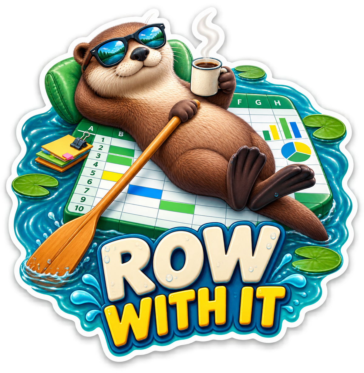Row with It Sloth on Spreadsheet Raft Vinyl Sticker Decal