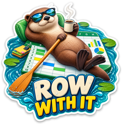 Row with It Sloth on Spreadsheet Raft Vinyl Sticker Decal