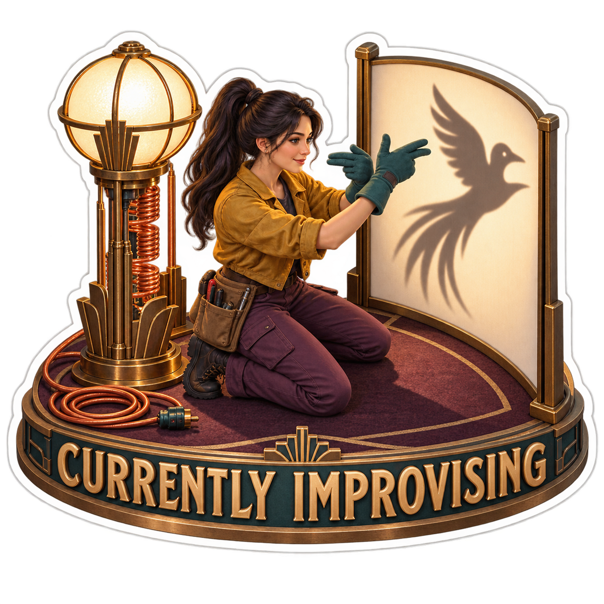 Currently Improvising Woman Shadow Puppets Vinyl Sticker Decal