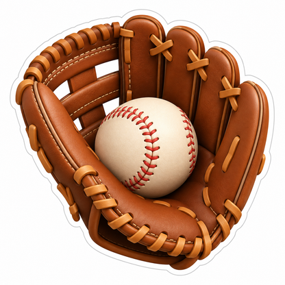 Brown Leather Baseball Glove Vinyl Sticker Decal