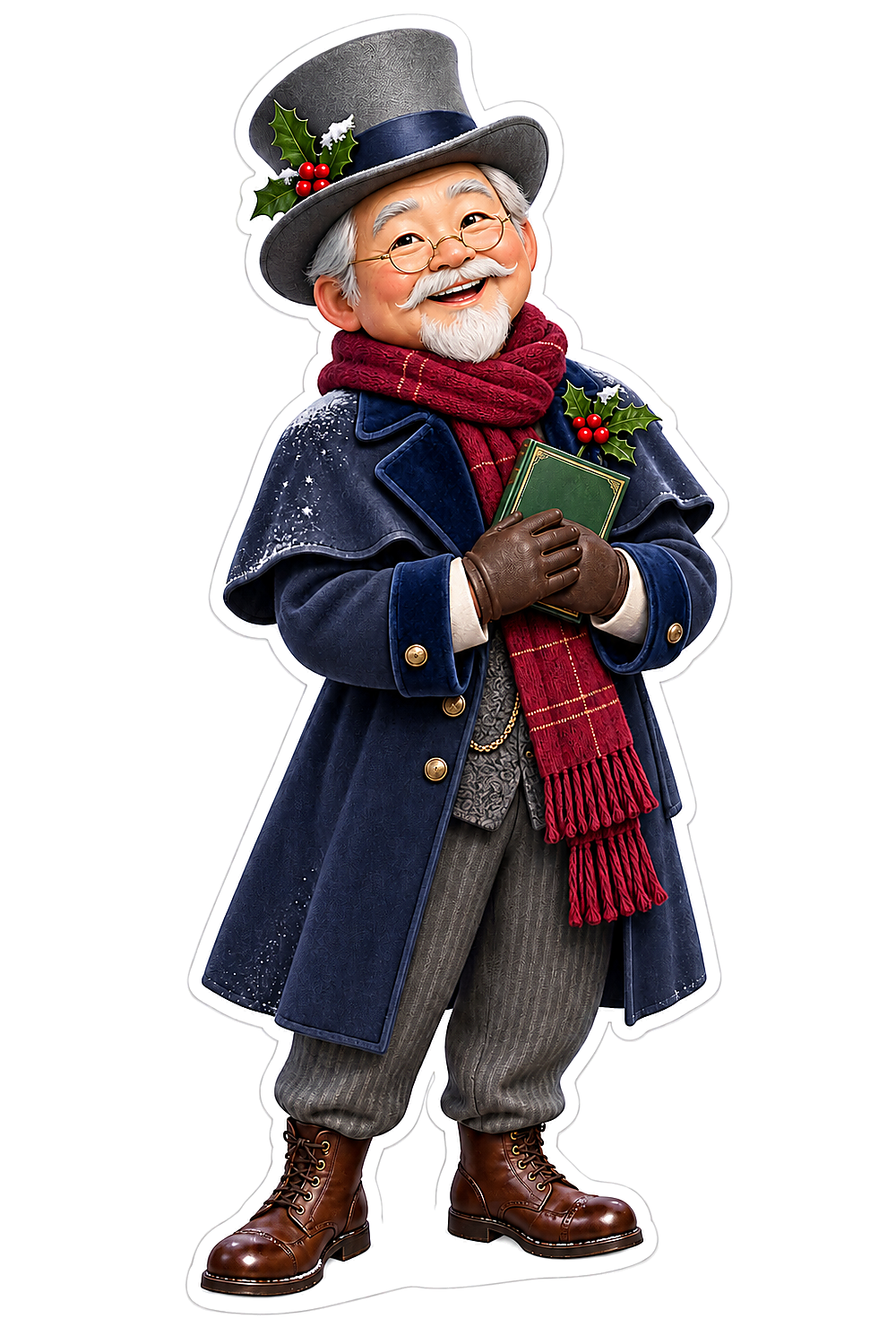 Christmas Caroler Man Navy Coat Top Hat Vinyl Sticker Decal