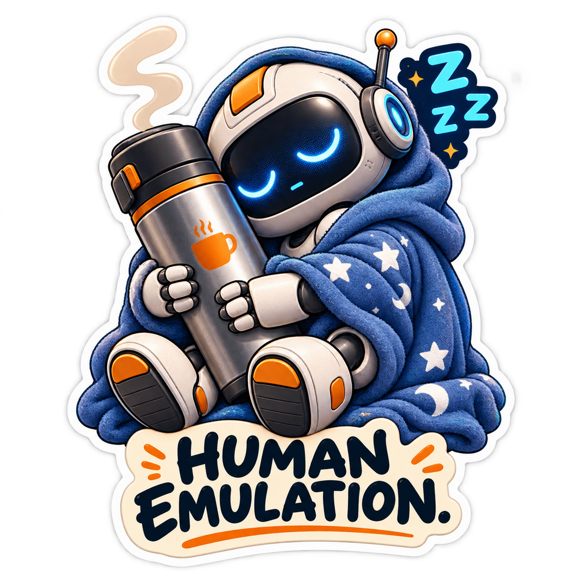 Human Emulation Sleepy Robot with Coffee Vinyl Sticker Decal