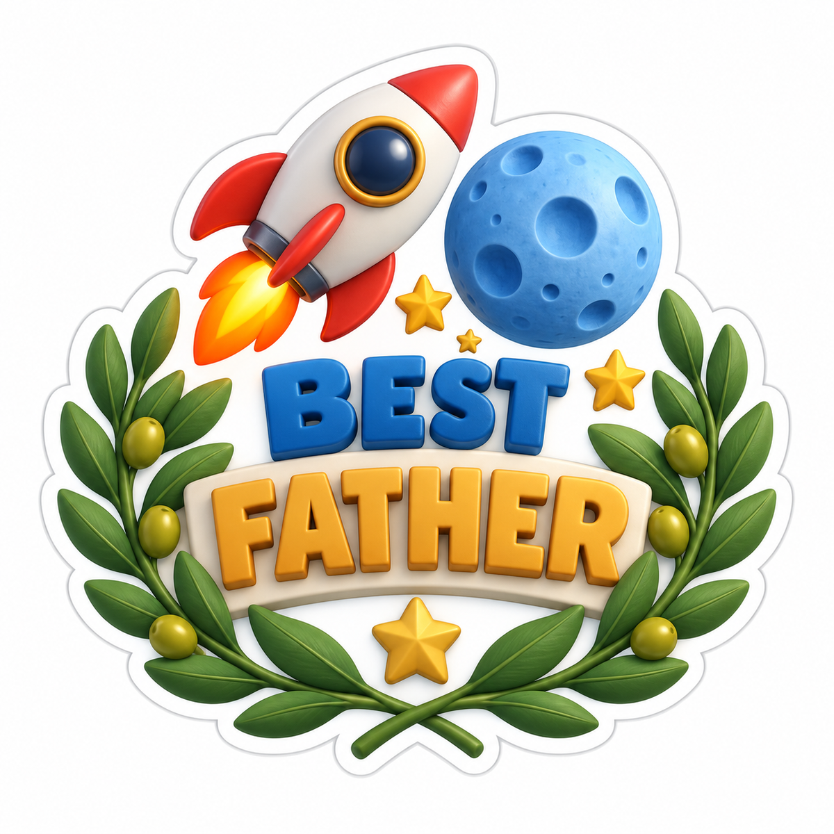 Best Father Rocket Moon Laurel Wreath Vinyl Sticker Decal