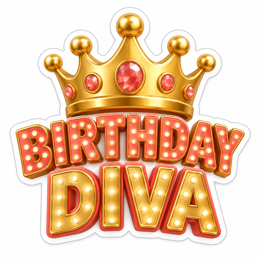 Birthday Diva Gold Coral Vinyl Sticker Decal