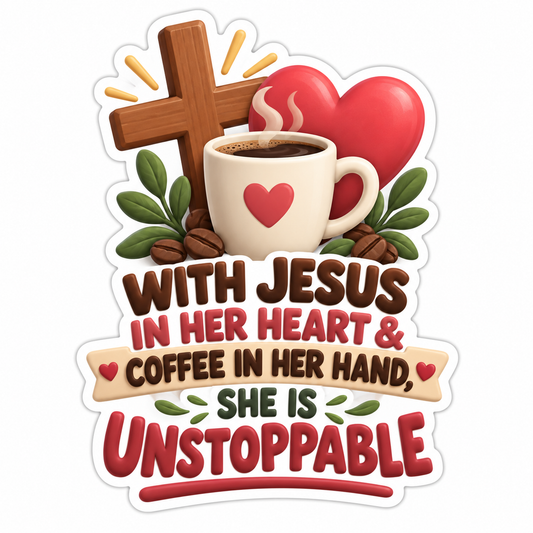 Jesus Heart Coffee Unstoppable Cross Quote Vinyl Sticker Decal