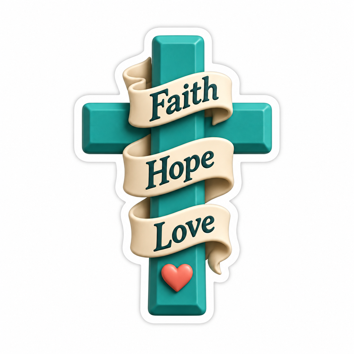 Teal Cross With Three Cream Banners Reading Faith Vinyl Sticker Decal