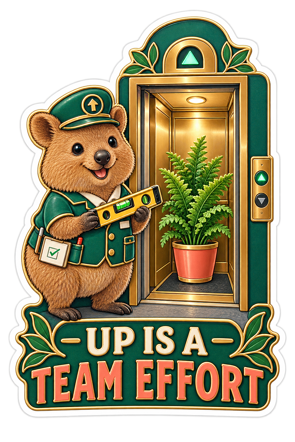 Up Is a Team Effort Quokka Elevator Vinyl Sticker Decal