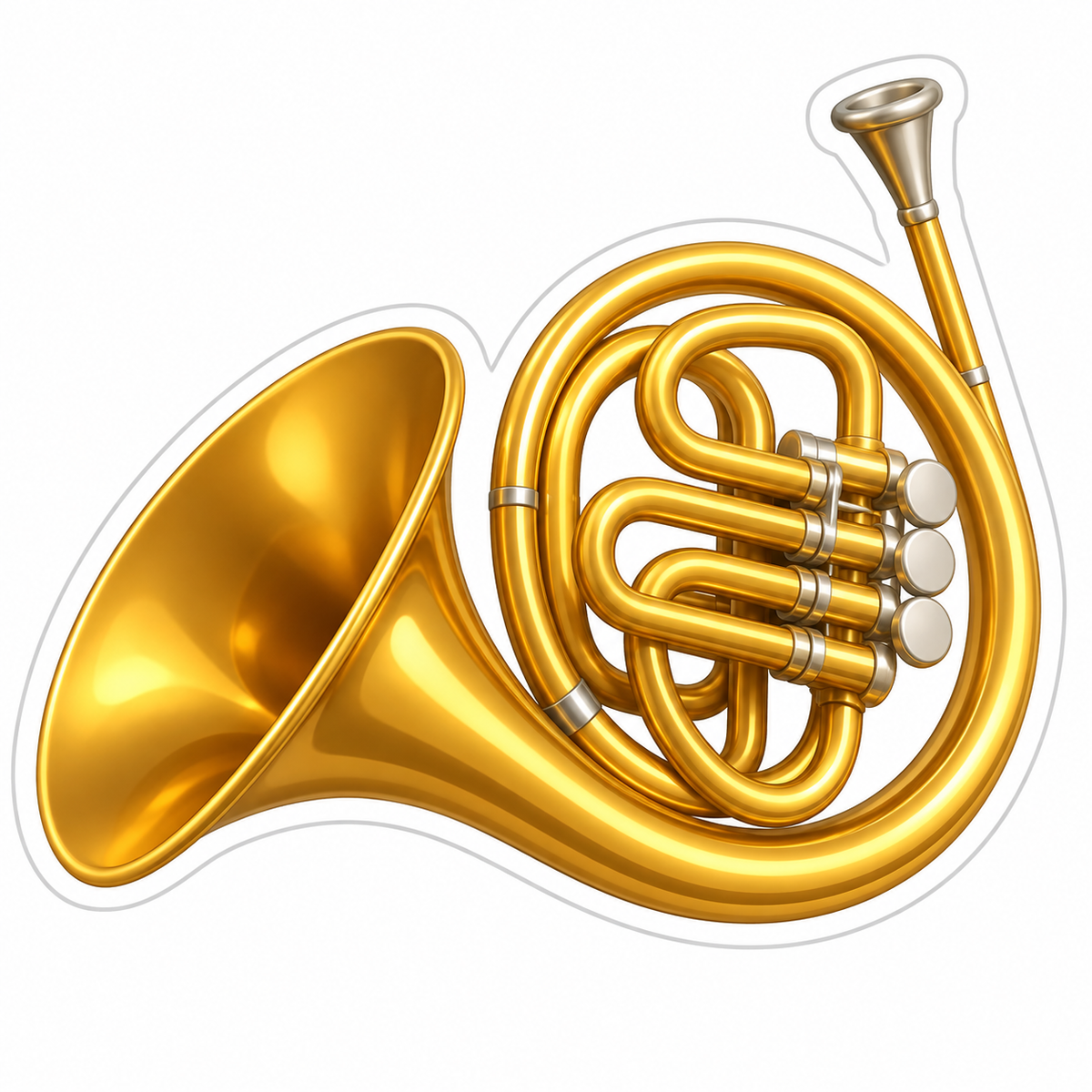 Golden French Horn With Coiled Tubing Vinyl Sticker Decal