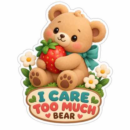 I Care Too Much Bear Vinyl Sticker Decal