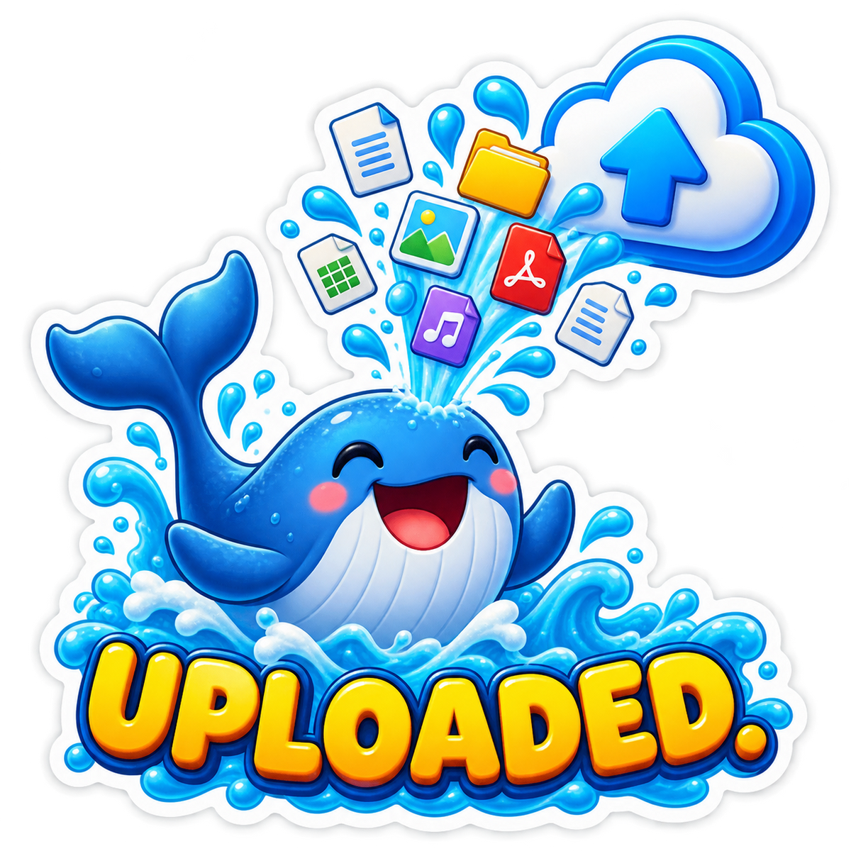 Uploaded Whale Splashing Files into Cloud Vinyl Sticker Decal