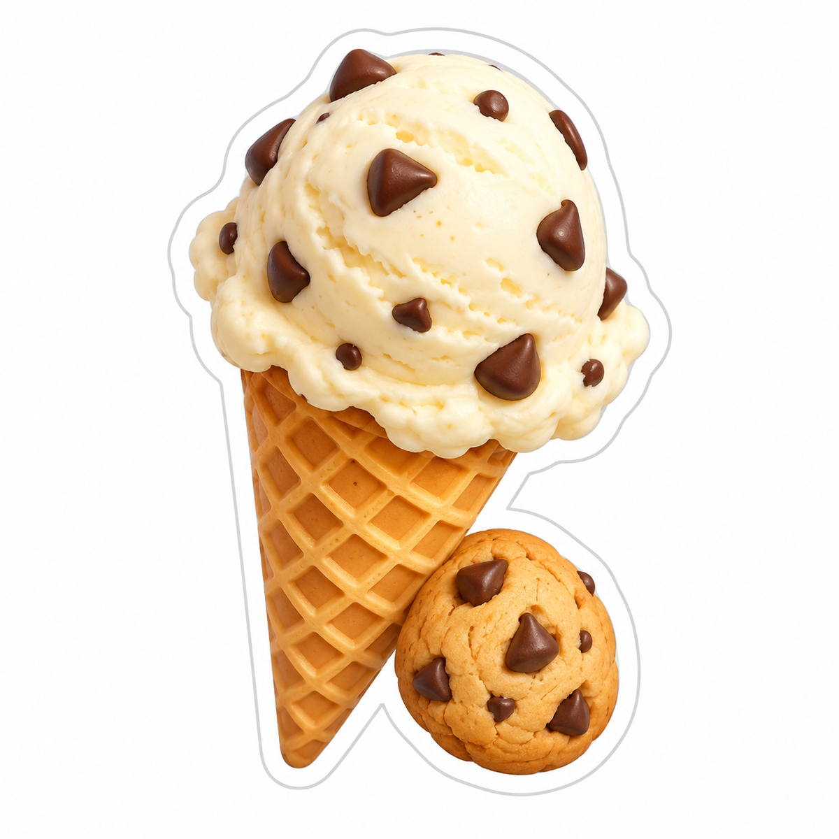 Vanilla Chocolate Chip Ice Cream Cone With Cookie Vinyl Sticker Decal