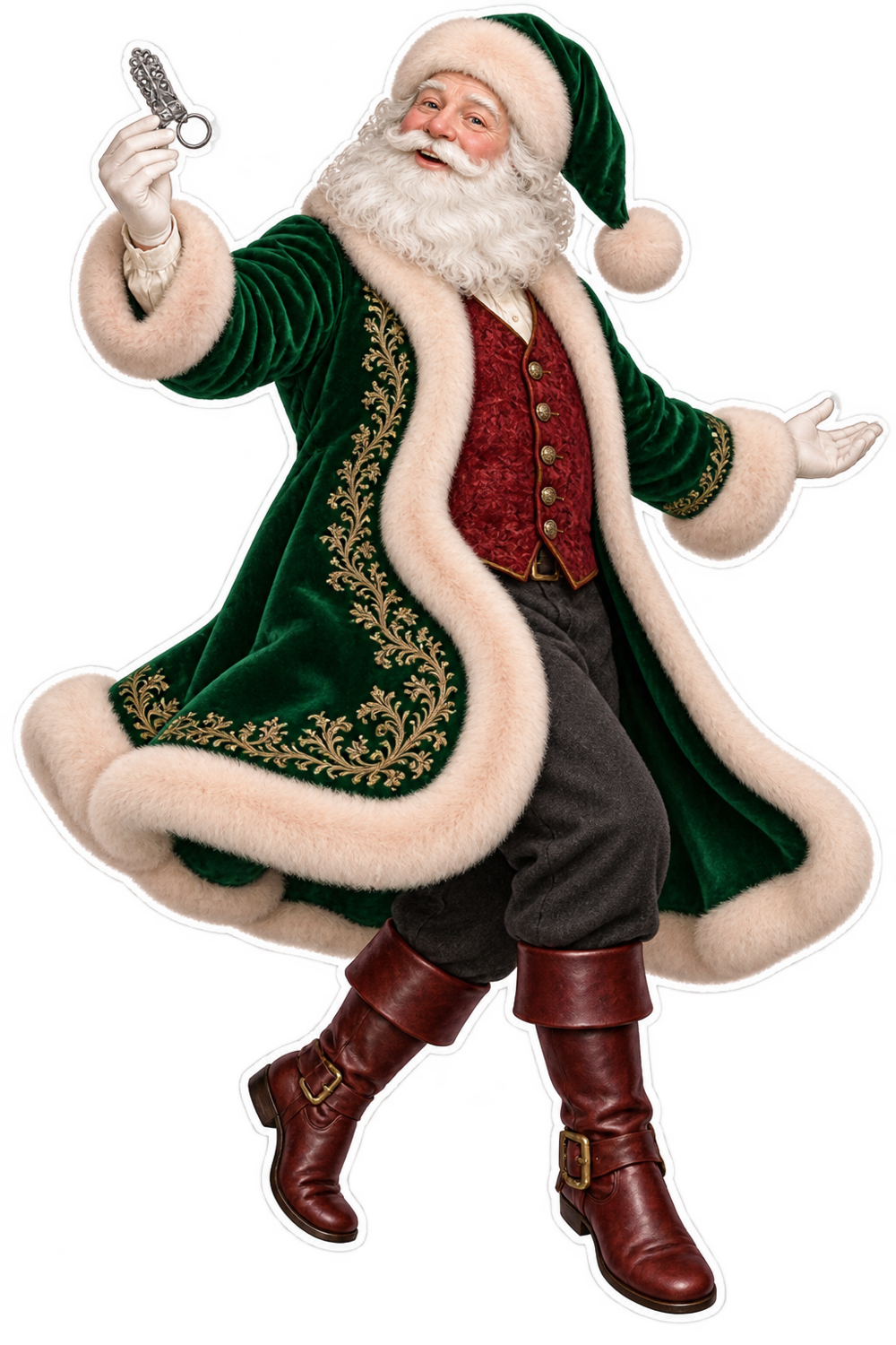 Santa Victorian Silver Dance Card Clip Vinyl Sticker Decal