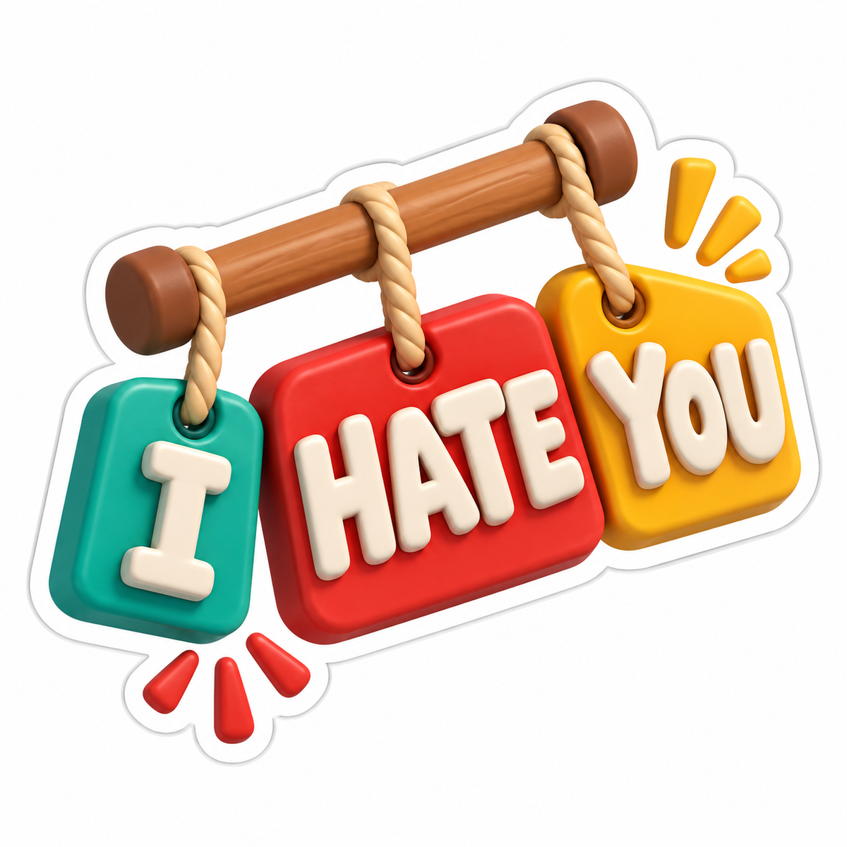 I Hate You Hanging Colorful Word Signs Vinyl Sticker Decal
