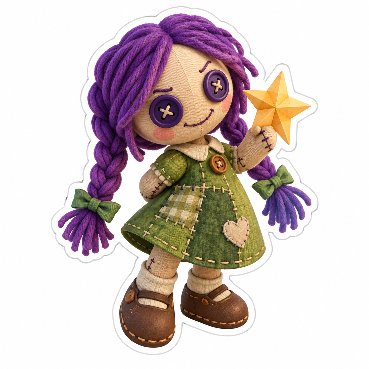 Mischievous Rag Doll With Violet Yarn Braids Vinyl Sticker Decal