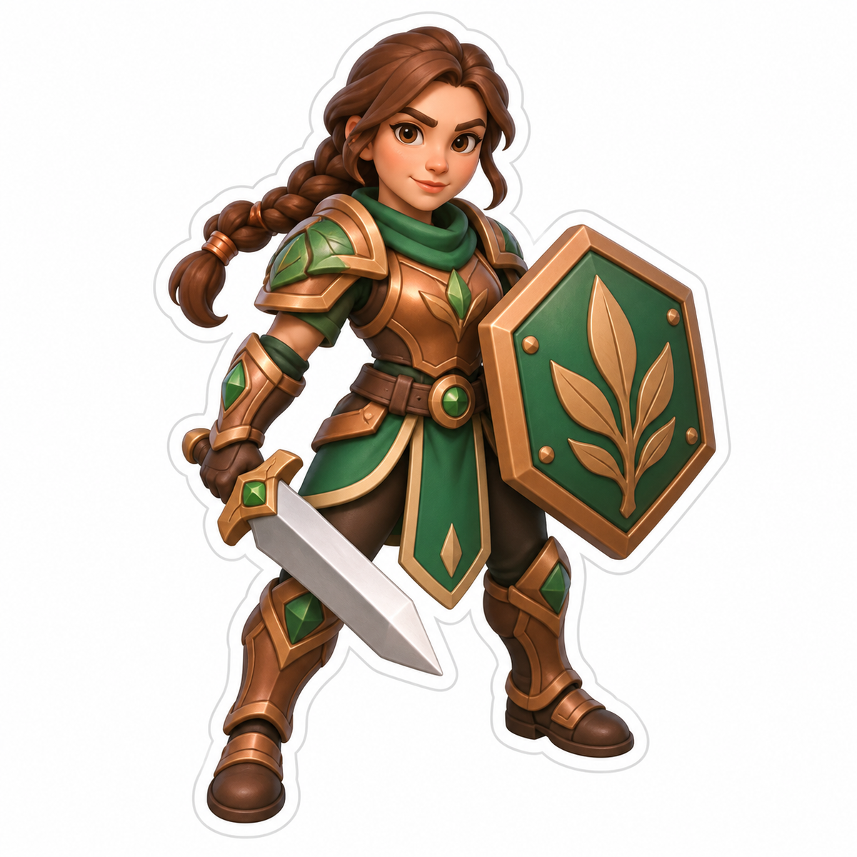 Female Guardian With Brown Braided Hair Vinyl Sticker Decal