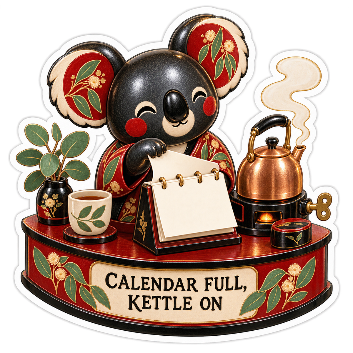 Calendar Full Kettle On Floral Koala Vinyl Sticker Decal