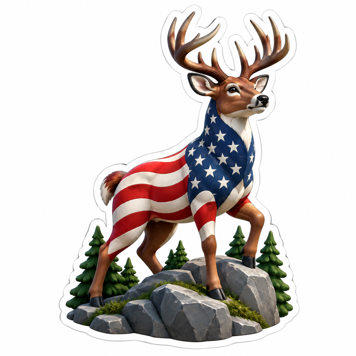 Antlered Deer Monochrome American Flag Vinyl Sticker Decal