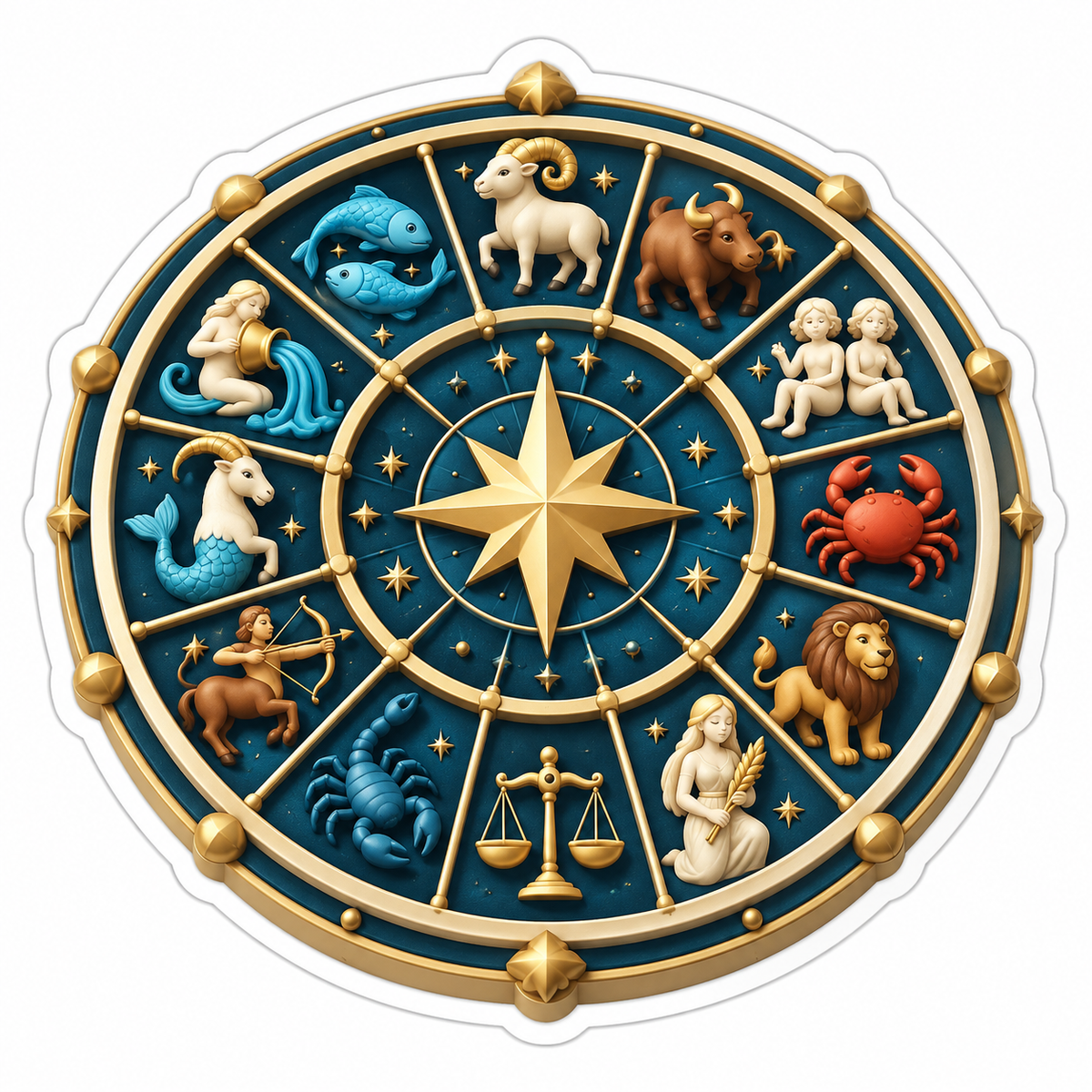 Cream Brass Teal Celestial Zodiac Wheel Vinyl Sticker Decal