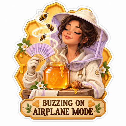 Buzzing on Airplane Mode Woman Honey Vinyl Sticker Decal