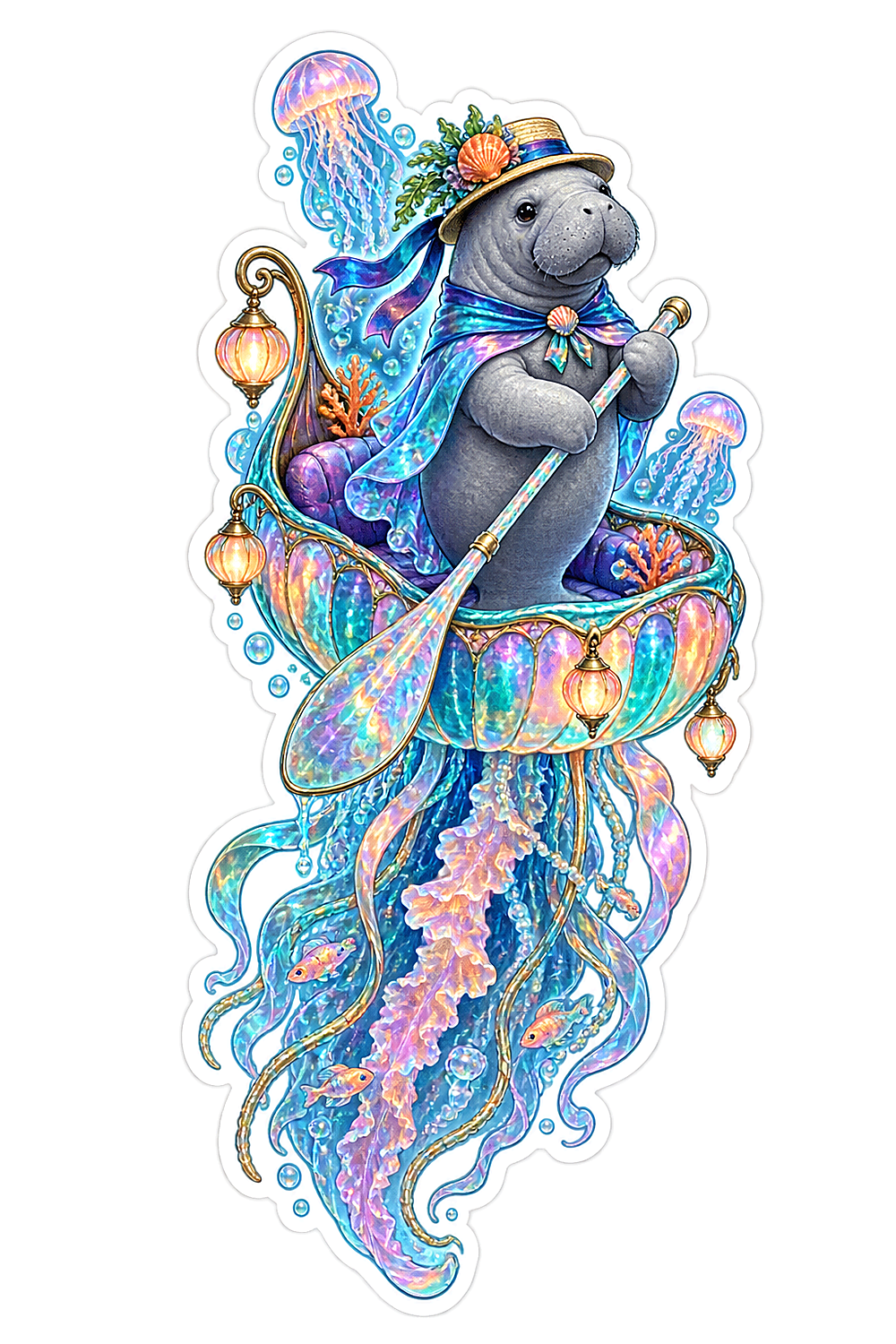 Manatee Stained Glass Jellyfish Gondolier Vinyl Sticker Decal