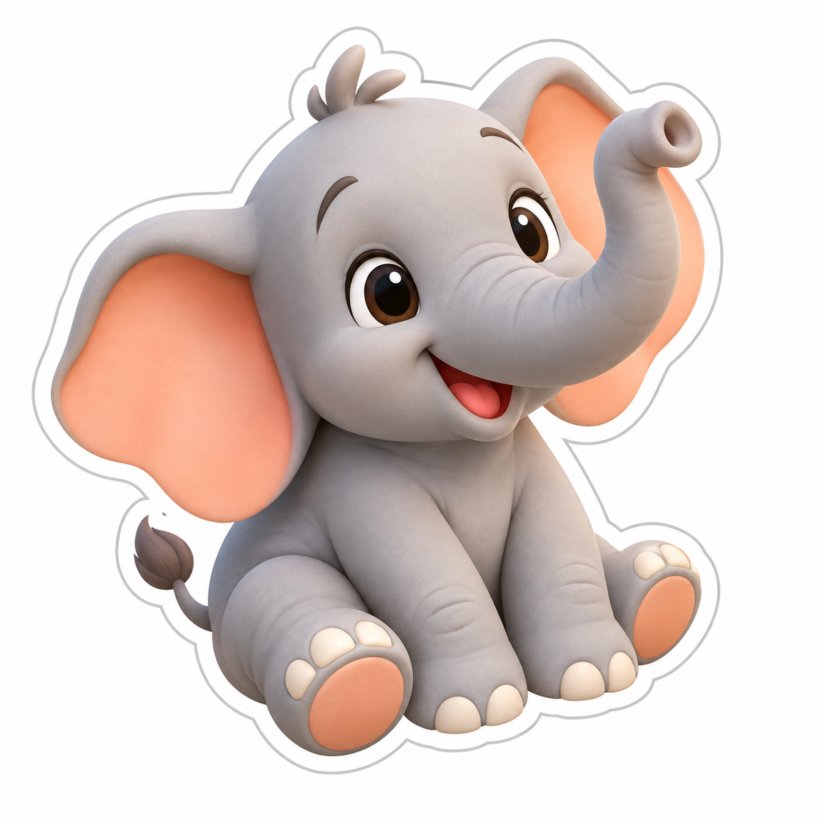 Cute Baby Gray Elephant Sitting Vinyl Sticker Decal