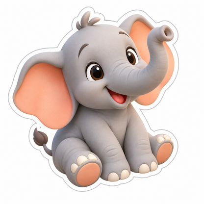 Cute Baby Gray Elephant Sitting Vinyl Sticker Decal