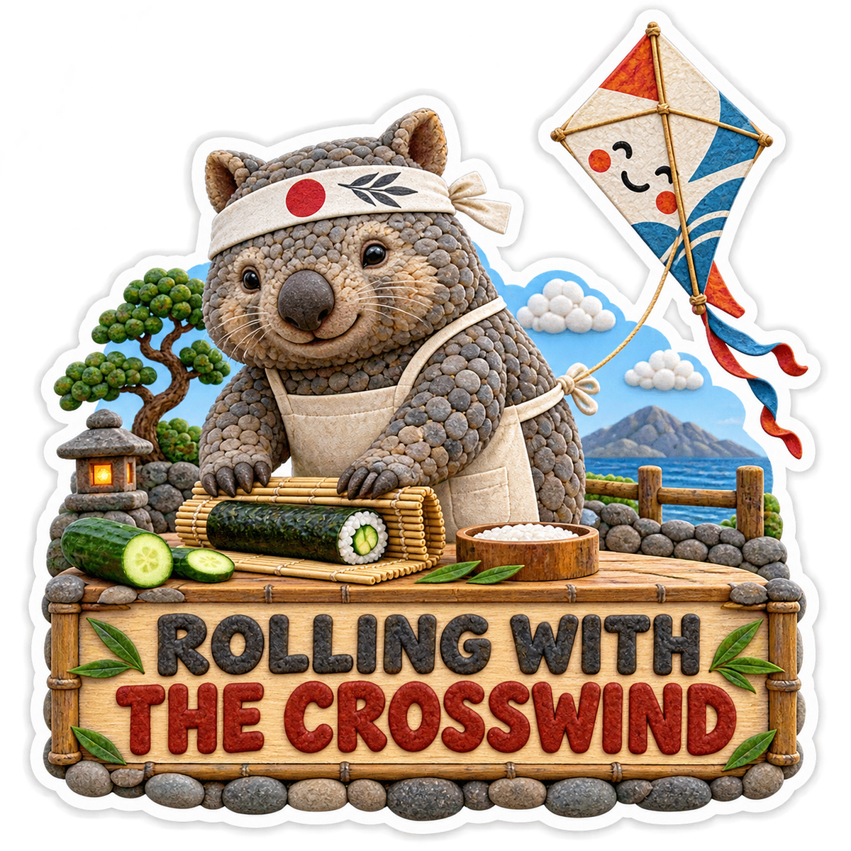 Rolling With the Crosswind Wombat Kite Vinyl Sticker Decal