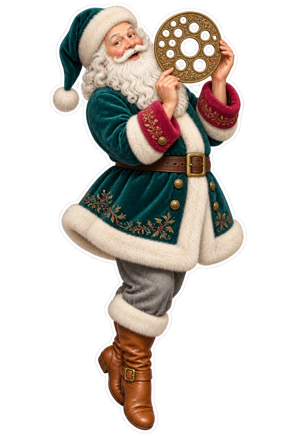 Santa Victorian Brass Knitting Needle Gauge Vinyl Sticker Decal