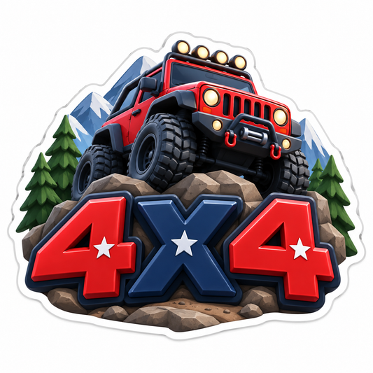 4X4, Red And Navy Numerals Vinyl Sticker Decal