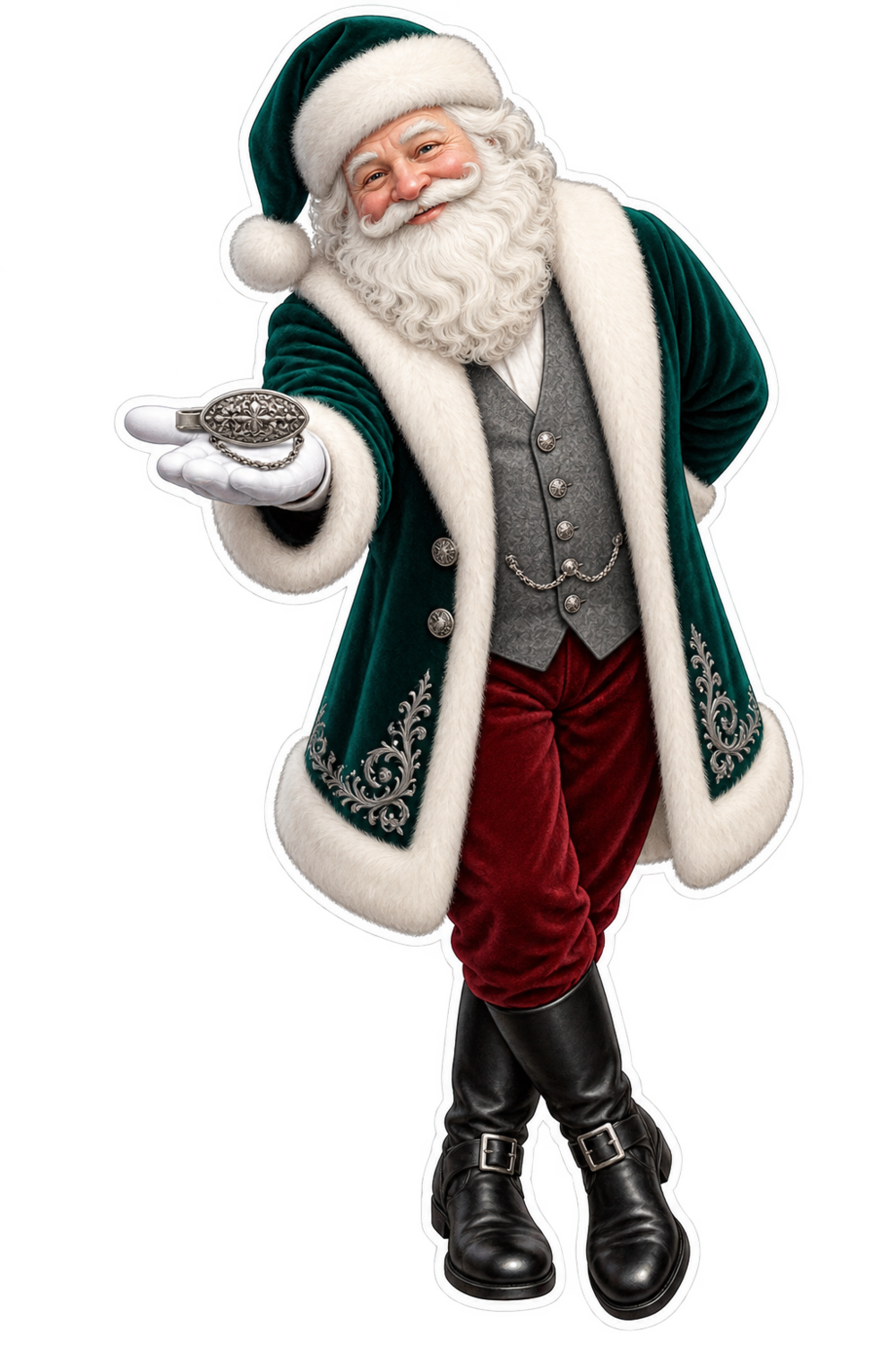Santa Victorian Silver Cravat Holder Vinyl Sticker Decal