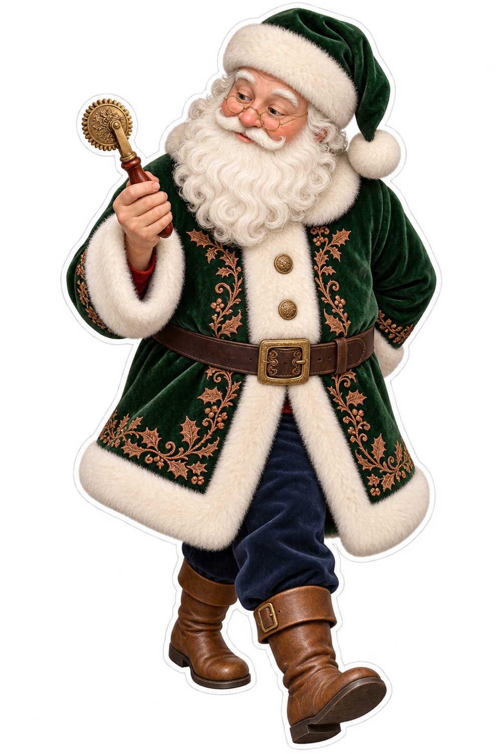 Santa Antique Brass Book Edge Roller Vinyl Sticker Decal