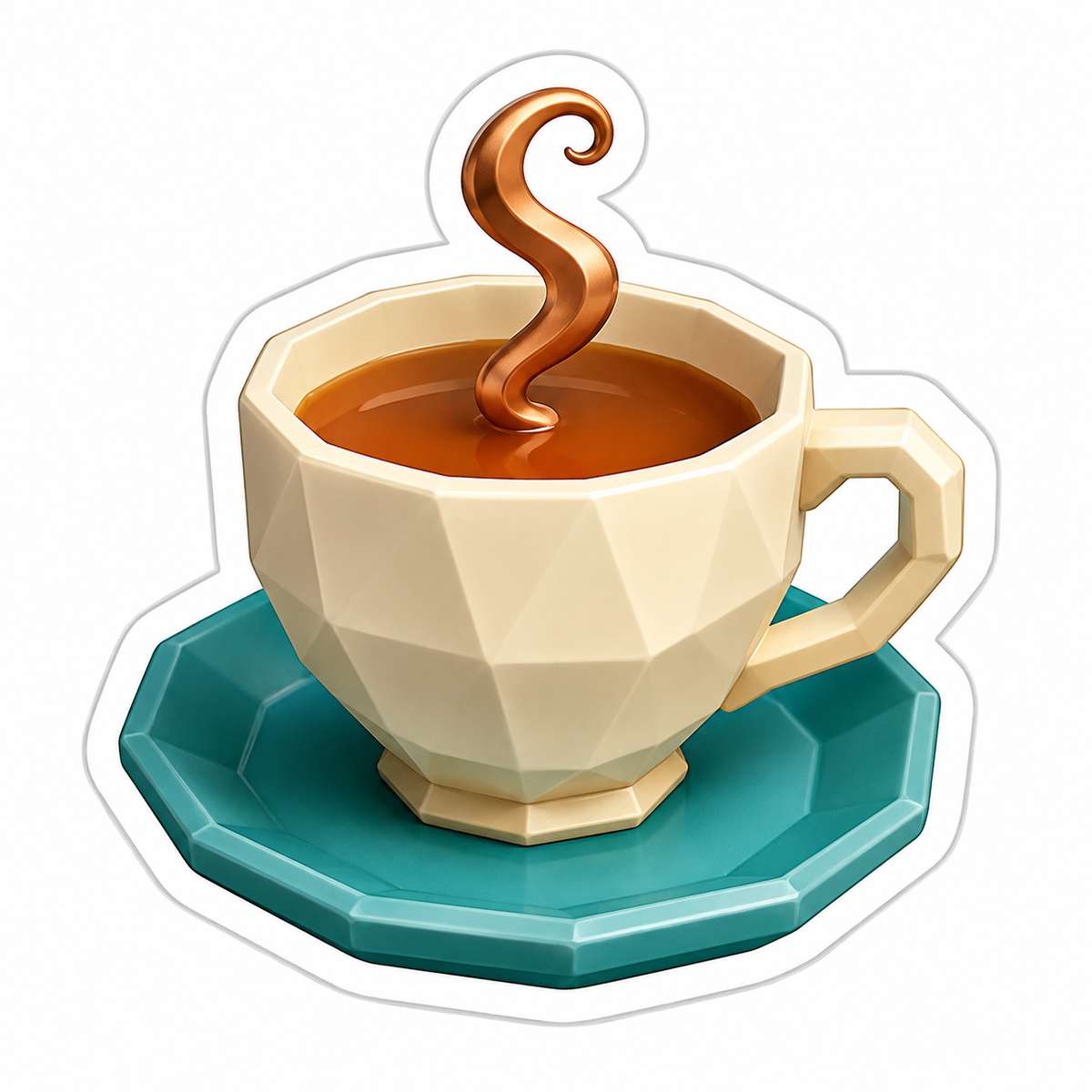 Faceted Cream Coffee Cup Teal Saucer Vinyl Sticker Decal