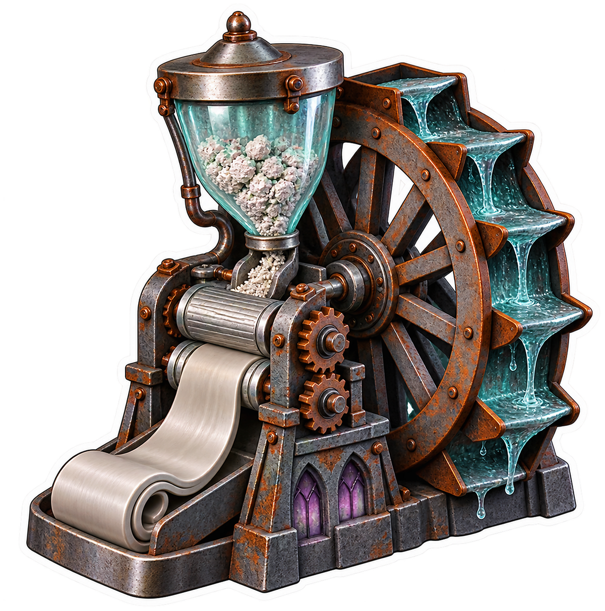 Maker Brushed Steel Scrap Rehydration Waterwheel Vinyl Sticker Decal
