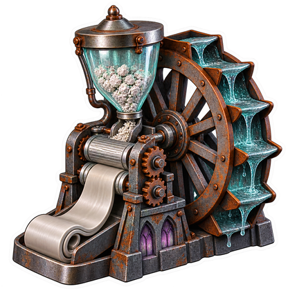 Maker Brushed Steel Scrap Rehydration Waterwheel Vinyl Sticker Decal
