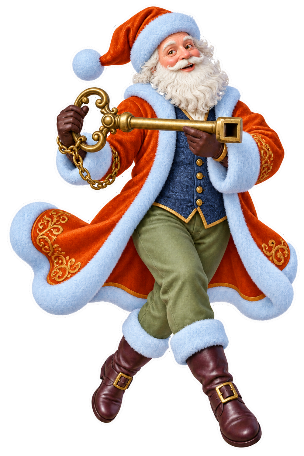 Santa Victorian Brass Roller Skate Key Vinyl Sticker Decal