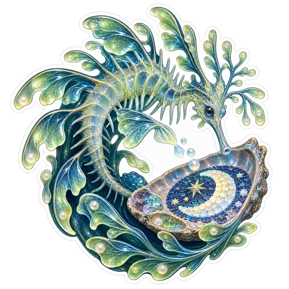 Resin Leafy Seadragon Moon Salt Mosaic Artist Vinyl Sticker Decal