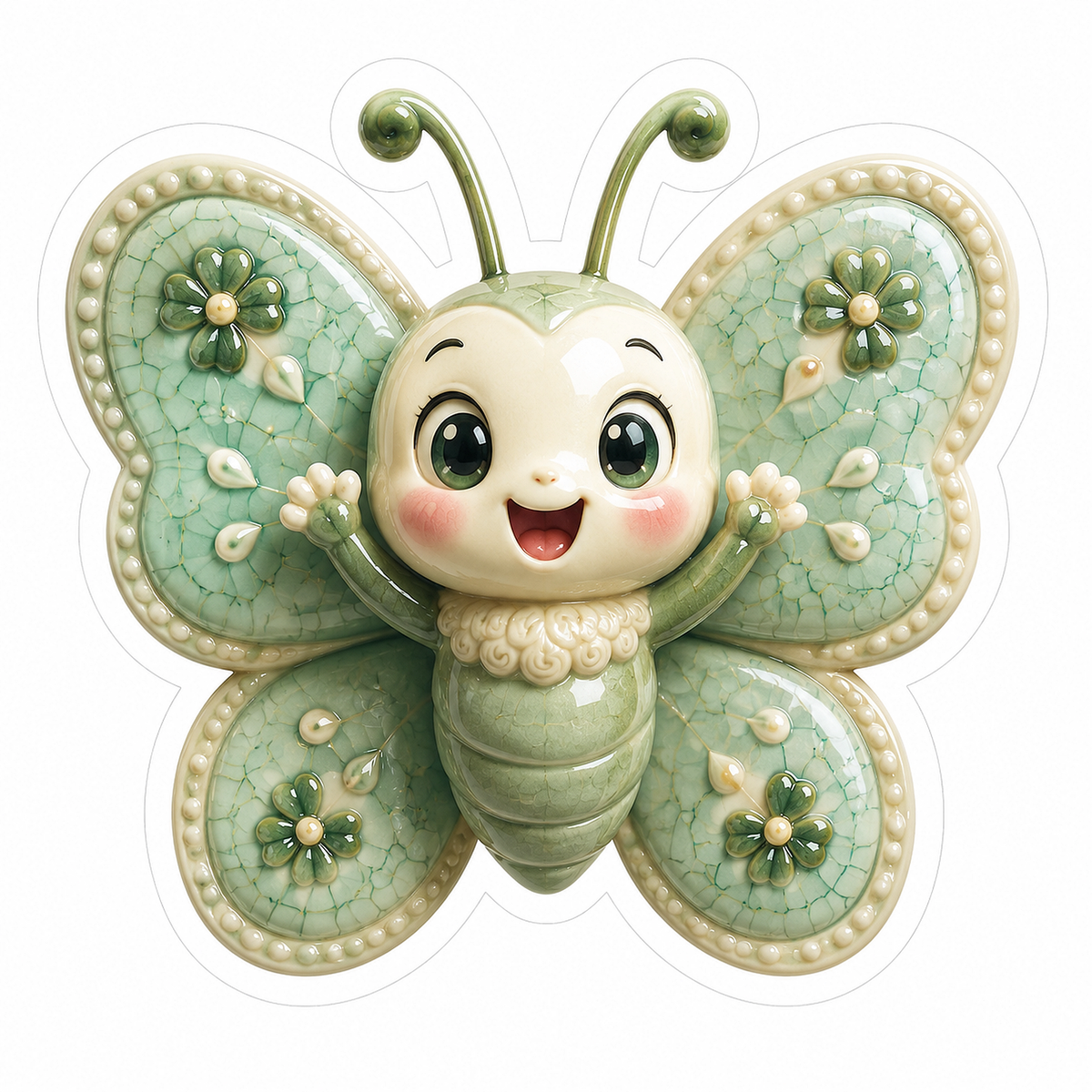 Celadon Crackle Cheer Butterfly Vinyl Sticker Decal