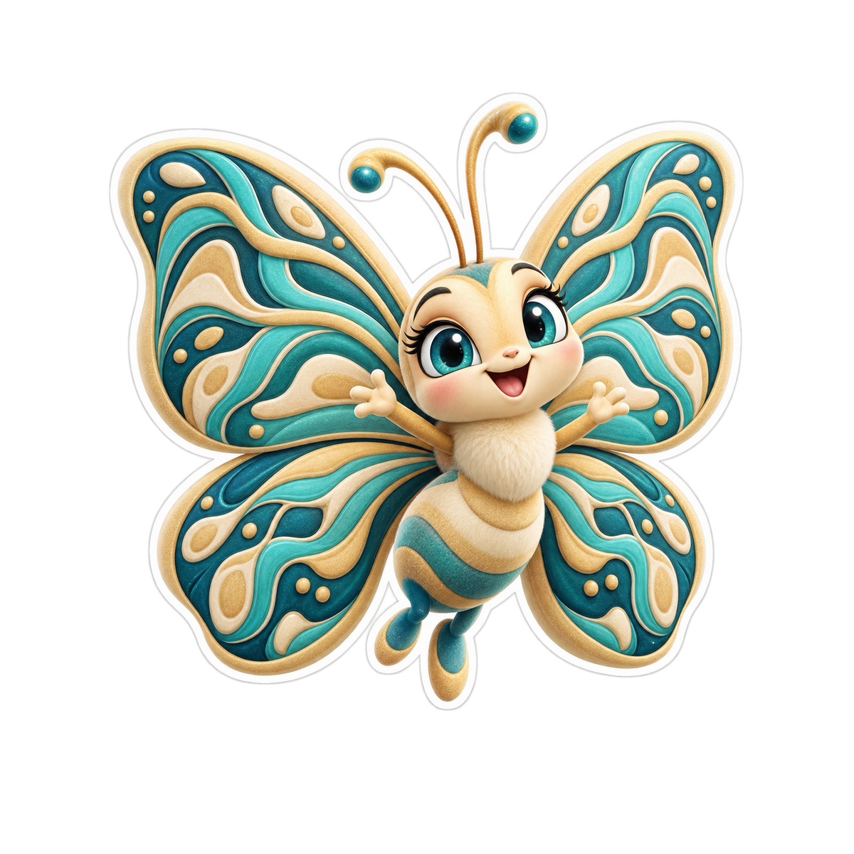 Butterfly Teal Braided Channel Cheer Vinyl Sticker Decal