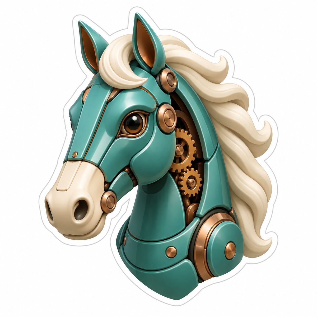 Mechanical Horse Head With Teal Metal Panels Vinyl Sticker Decal