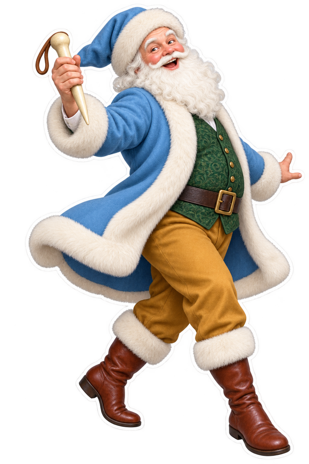 Santa Antique Carved Bone Corn Husking Peg Vinyl Sticker Decal