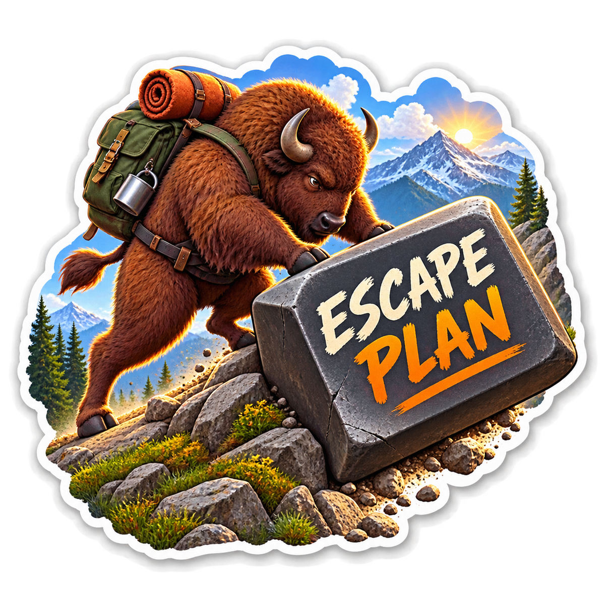 Escape Plan Bison Carrying Escape Sign Vinyl Sticker Decal
