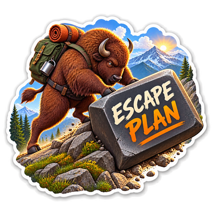 Escape Plan Bison Carrying Escape Sign Vinyl Sticker Decal