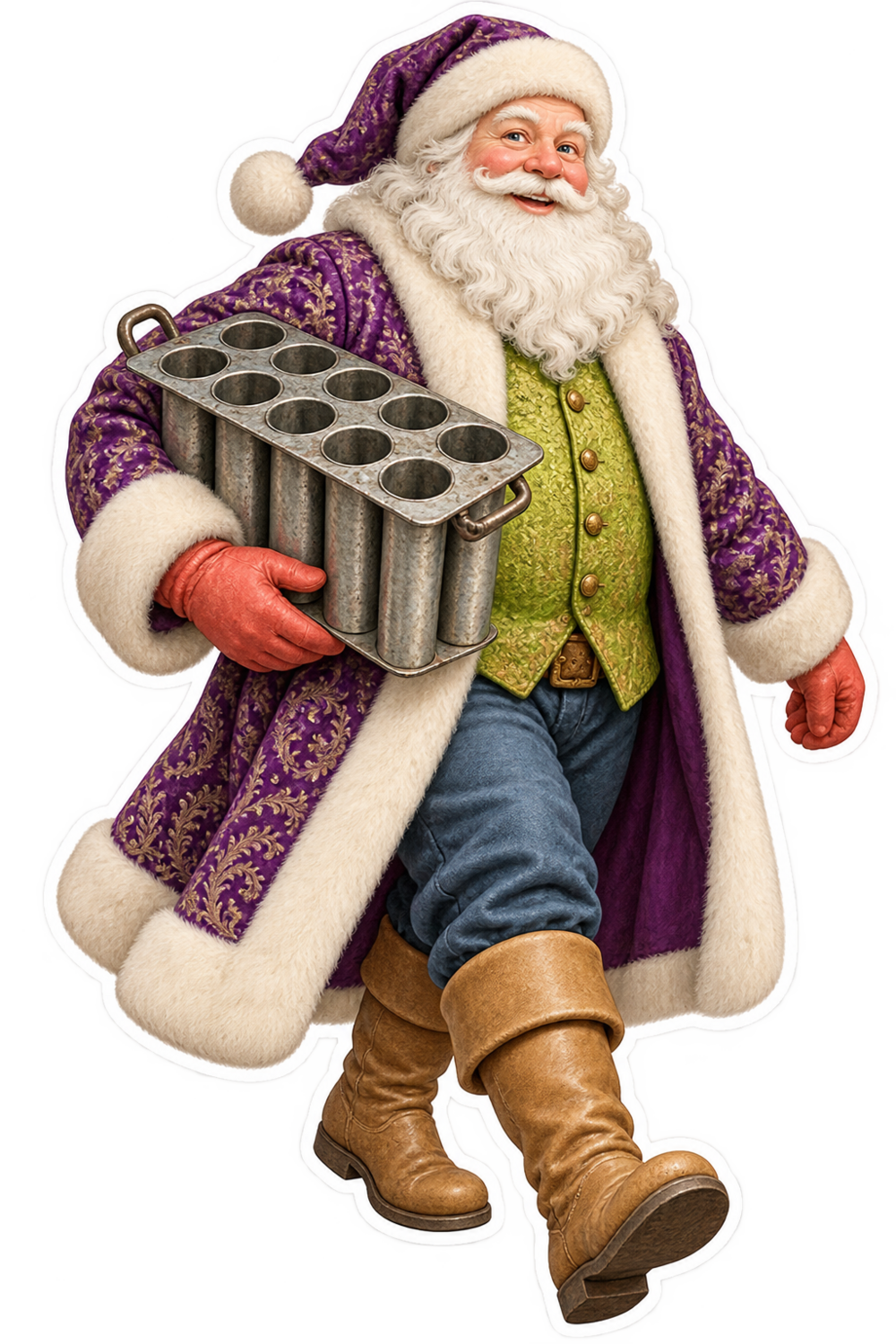 Santa Antique Tin Twelve Tube Candle Mold Vinyl Sticker Decal
