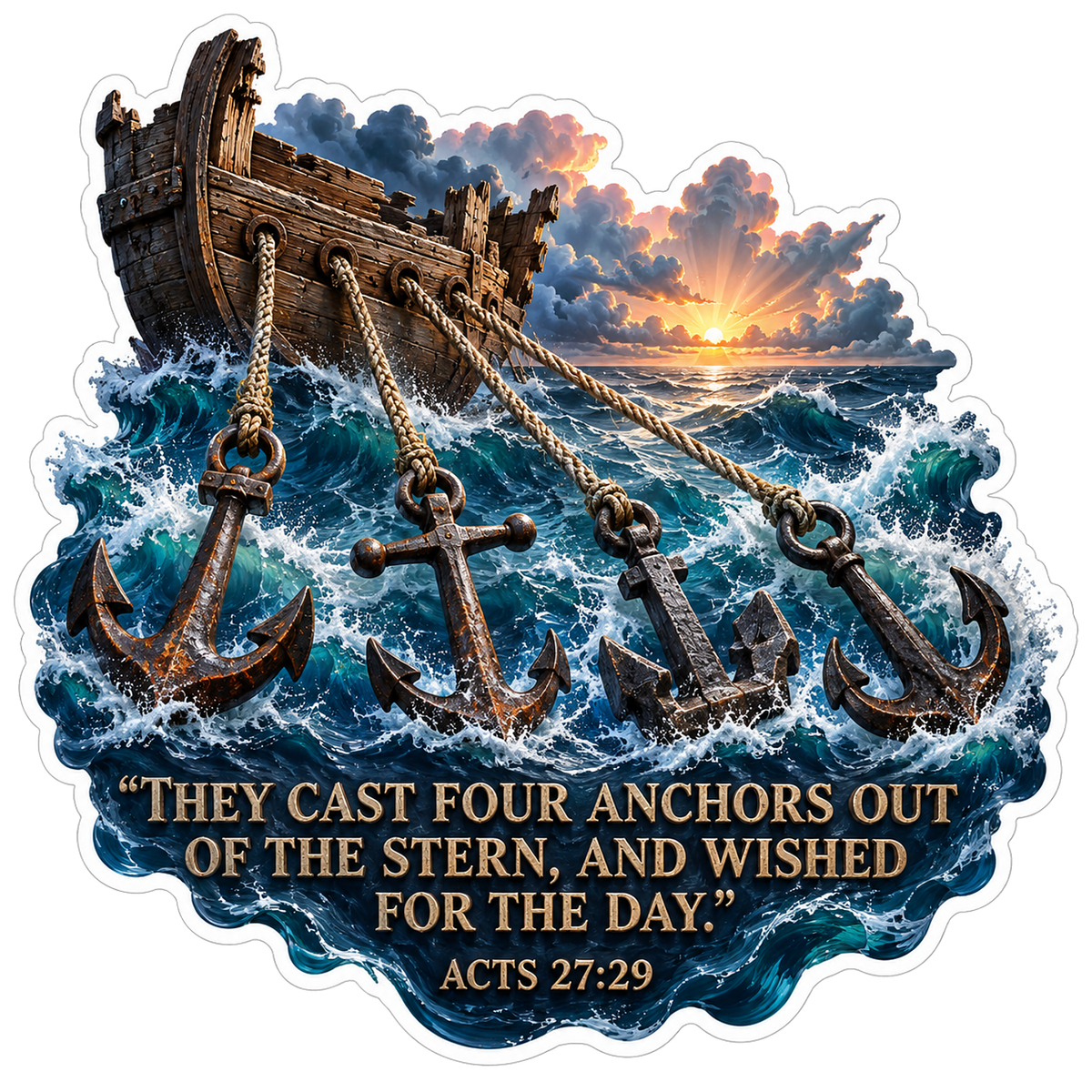 Bible Four Anchors Acts 27 29 Vinyl Sticker Decal