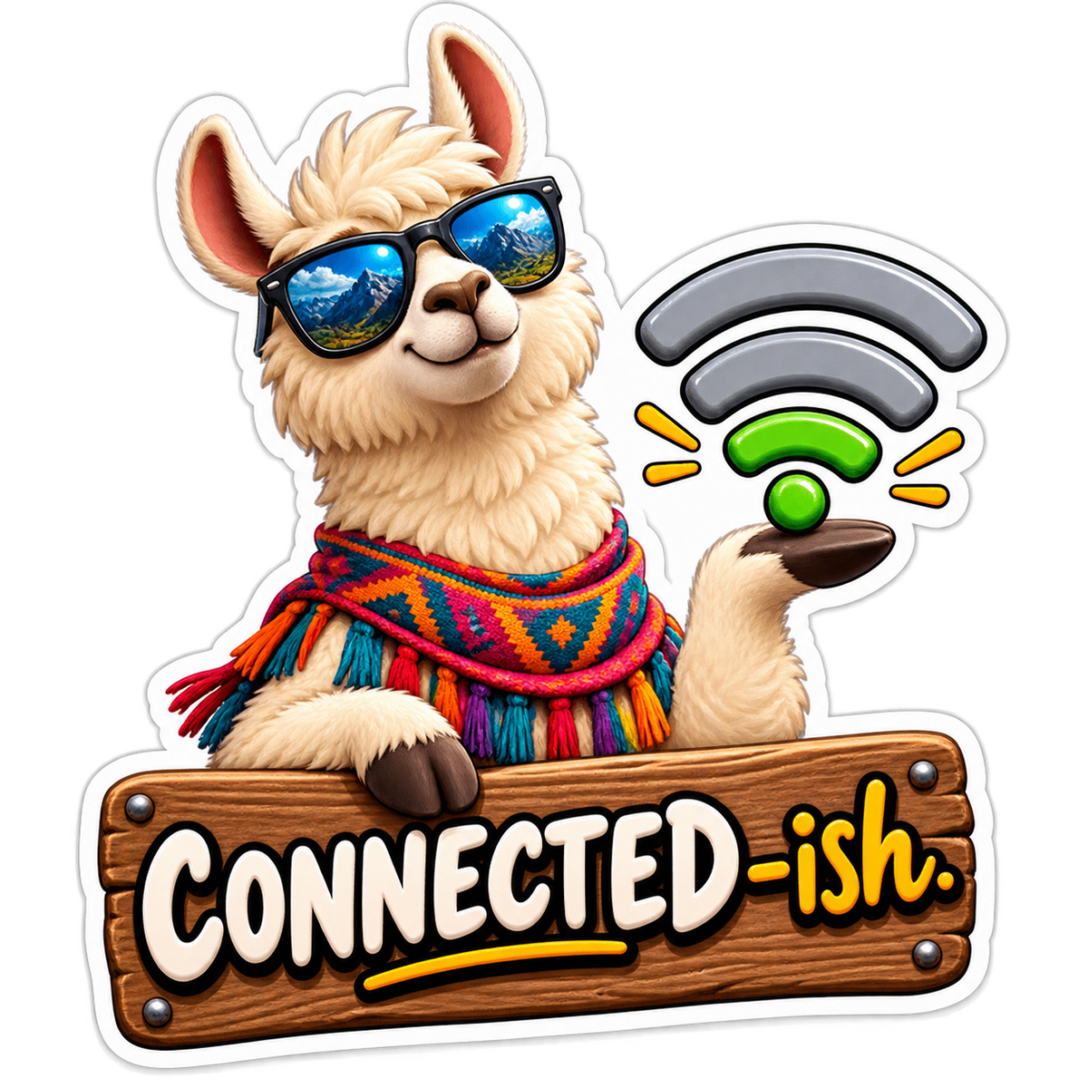 Connected Ish Llama with WiFi Symbol Vinyl Sticker Decal