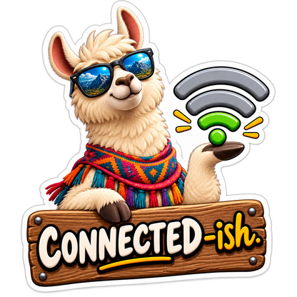 Connected Ish Llama with WiFi Symbol Vinyl Sticker Decal